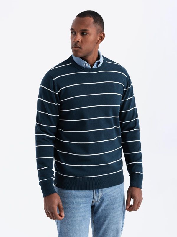 Ombre Ombre Casual men's sweater with horizontal stripes - navy blue