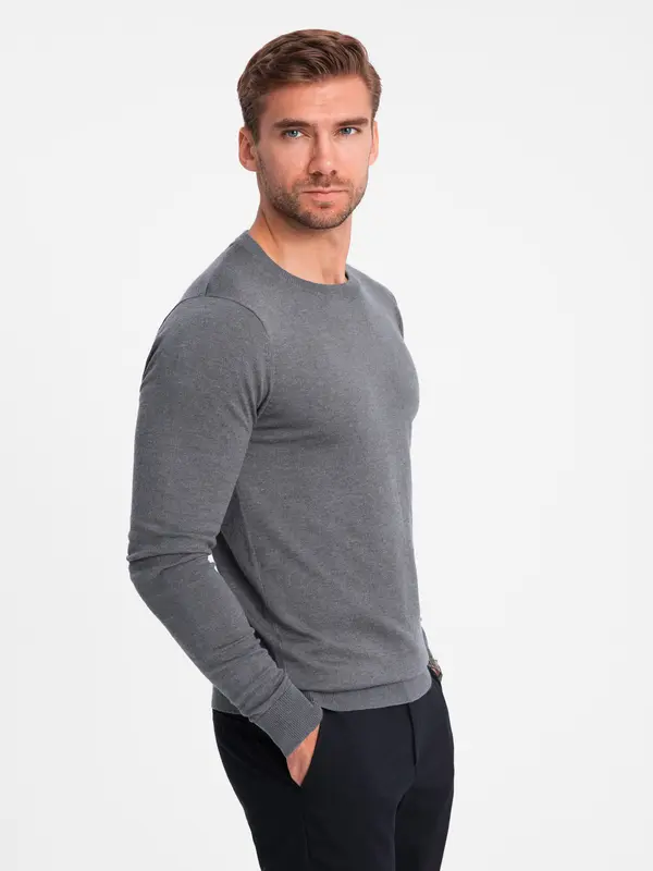Ombre Ombre Classic BASIC men's viscose sweater with round neckline - grey melange