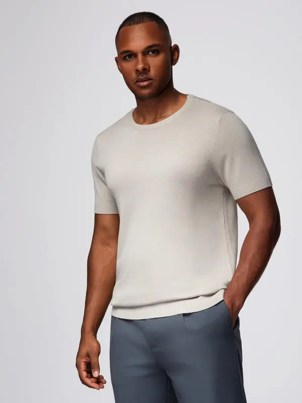 Ombre Ombre Classic knitted men's shirt with ribbed cuffs - light grey