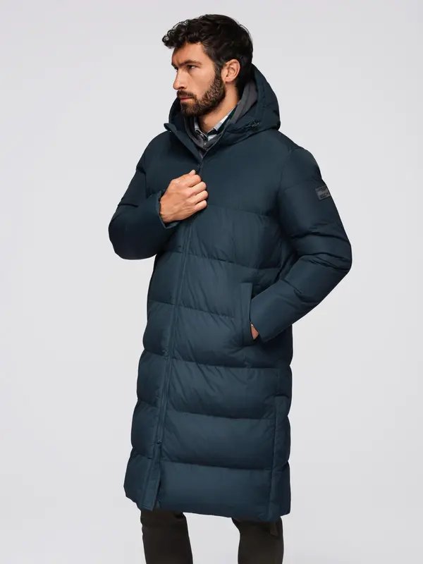 Ombre Ombre Classic men's long hooded jacket - navy blue