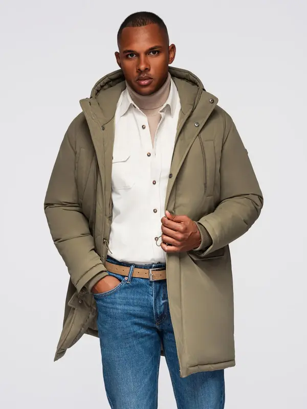 Ombre Ombre Classic men's long parka jacket - olive