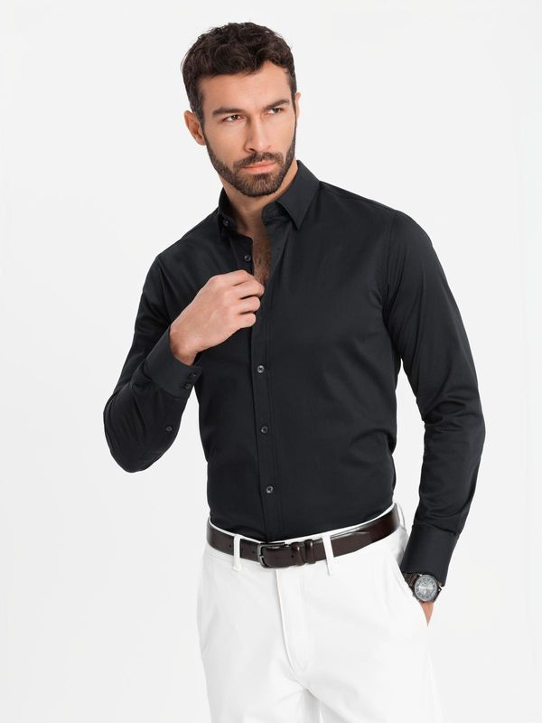 Ombre Ombre Classic men's SLIM FIT shirt in satin fabric - black