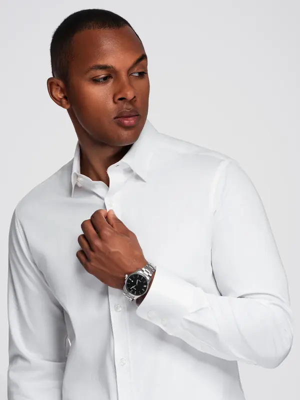 Ombre Ombre Classic men's SLIM FIT shirt in satin fabric - white