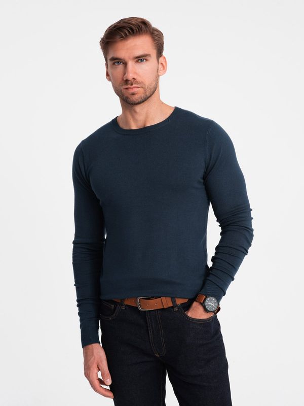 Ombre Ombre Classic men's sweater with round neckline - navy blue