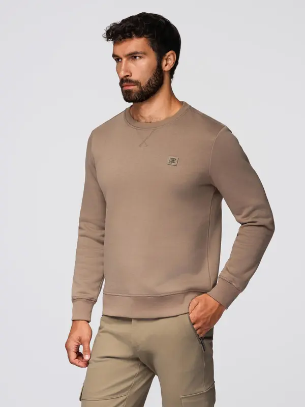 Ombre Ombre Classic men's sweatshirt with round neckline - light brown