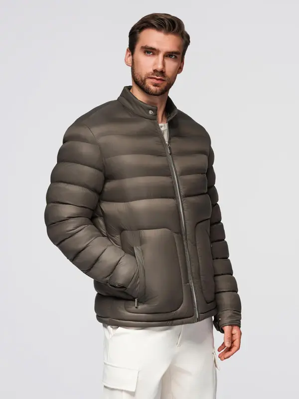 Ombre Ombre Classic quilted men's jacket with stand-up collar - olive