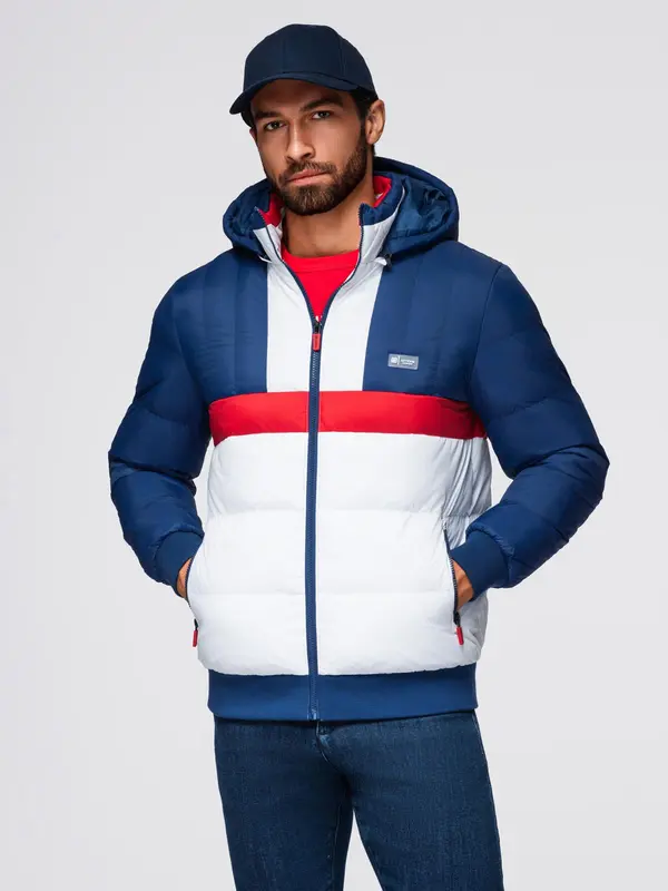 Ombre Ombre Colorful retro men's sports jacket - blue and white