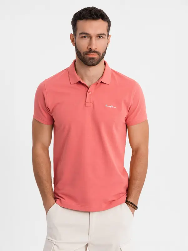 Ombre Ombre Cotton pique knit polo shirt - coral