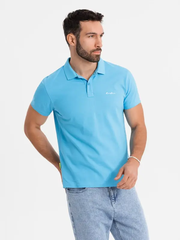 Ombre Ombre Cotton pique knit polo shirt - light blue