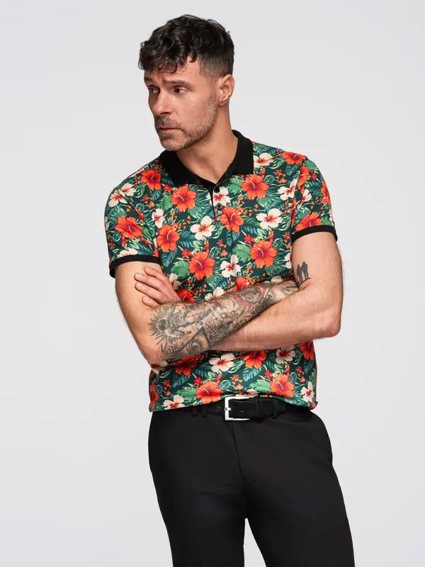 Ombre Ombre Cotton polo shirt with floral print - black
