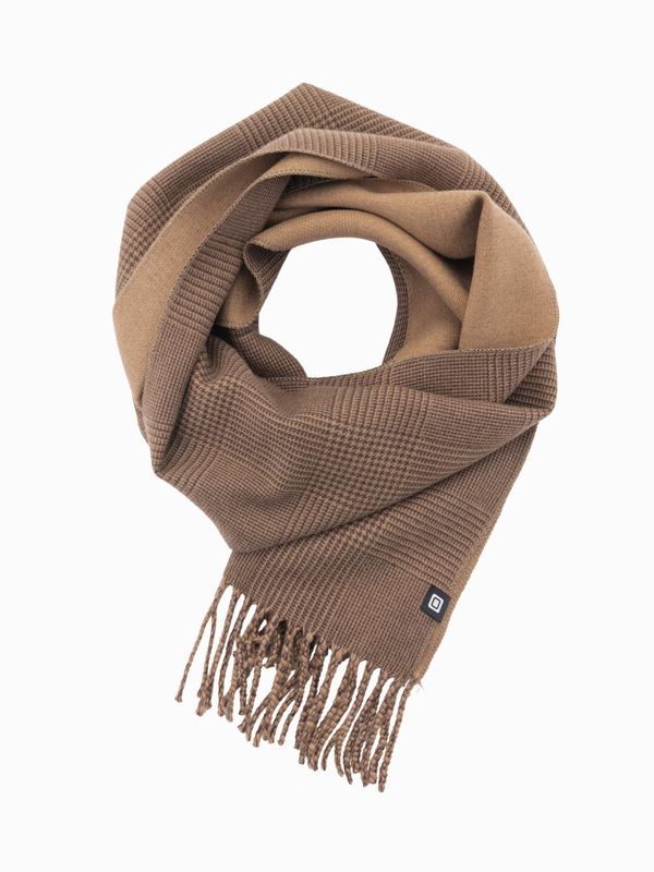 Ombre Ombre Double-sided men's checkered scarf with tassels - brown and beige