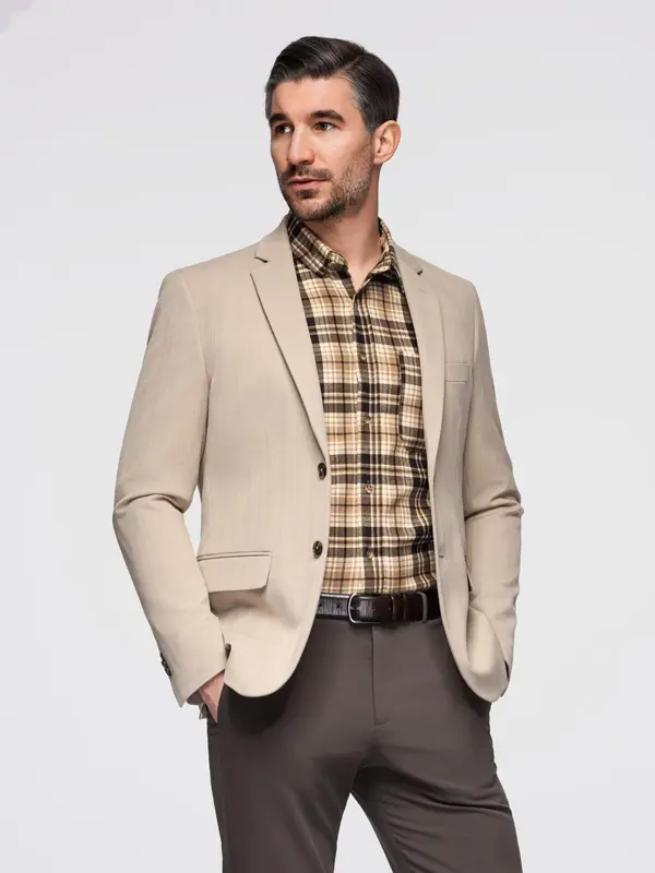 Ombre Ombre Elegant men's SLIM FIT jacket with rayon - beige