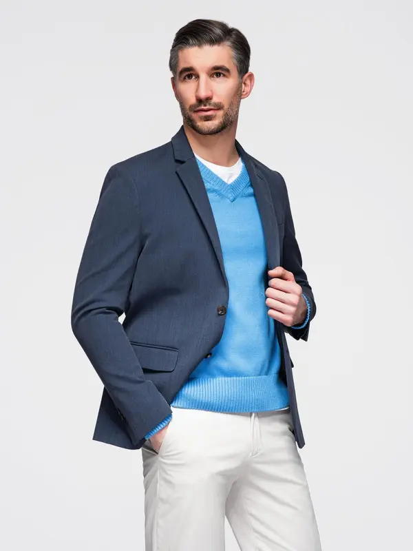 Ombre Ombre Elegant men's SLIM FIT jacket with rayon - dark blue