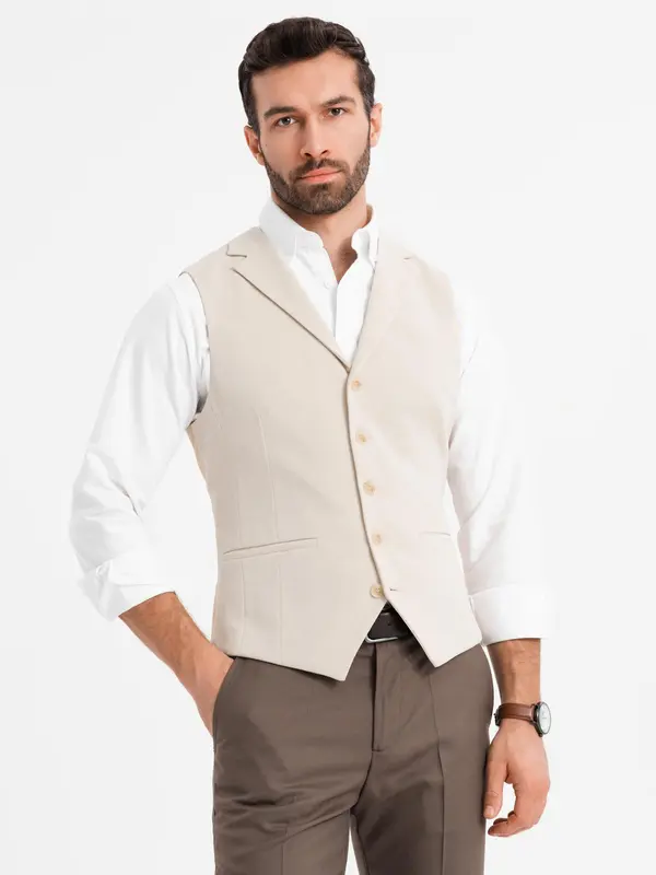 Ombre Ombre Fitted elegant men's vest with elastane and lapels - beige