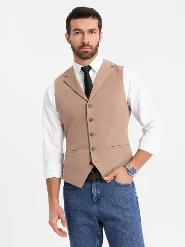 Ombre Ombre Fitted elegant men's vest with elastane and lapels - brown