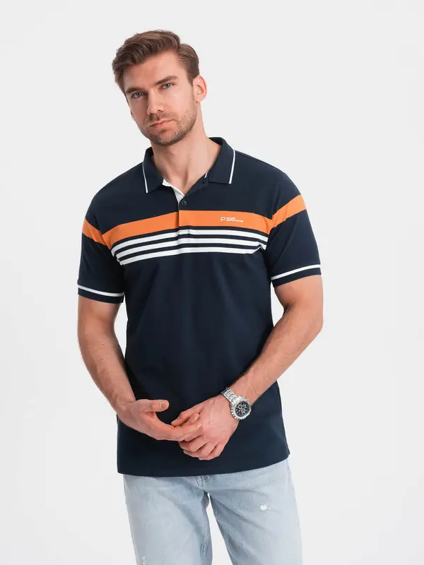 Ombre Ombre Fitted men's polo shirt with two-tone stripes - navy blue