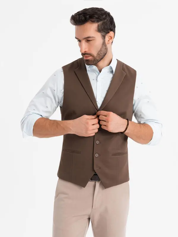 Ombre Ombre Fitted men's structured knit vest with lapels - brown