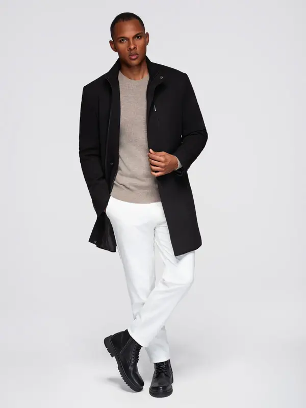 Ombre Ombre Fitted structured men's high collar coat - black