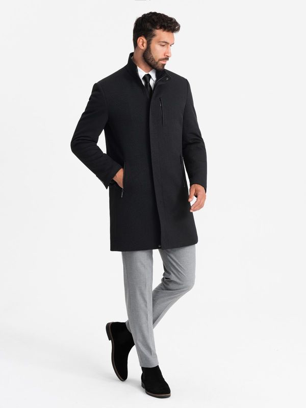 Ombre Ombre Fitted structured men's high collar coat - black