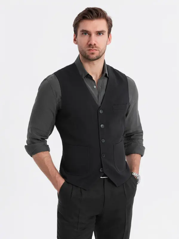 Ombre Ombre Fitted structured men's vest with patch pockets - black