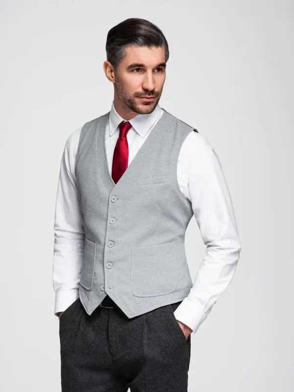 Ombre Ombre Fitted structured men's vest with patch pockets - grey melange