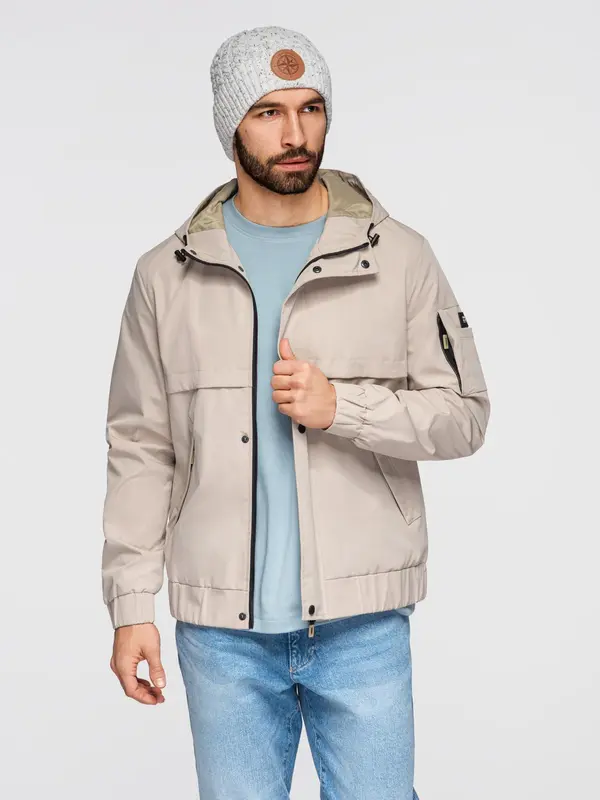 Ombre Ombre Functional men's transitional jacket with hood - beige
