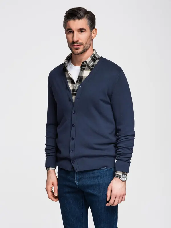 Ombre Ombre Knitted monochrome men's viscose cardigan - navy blue