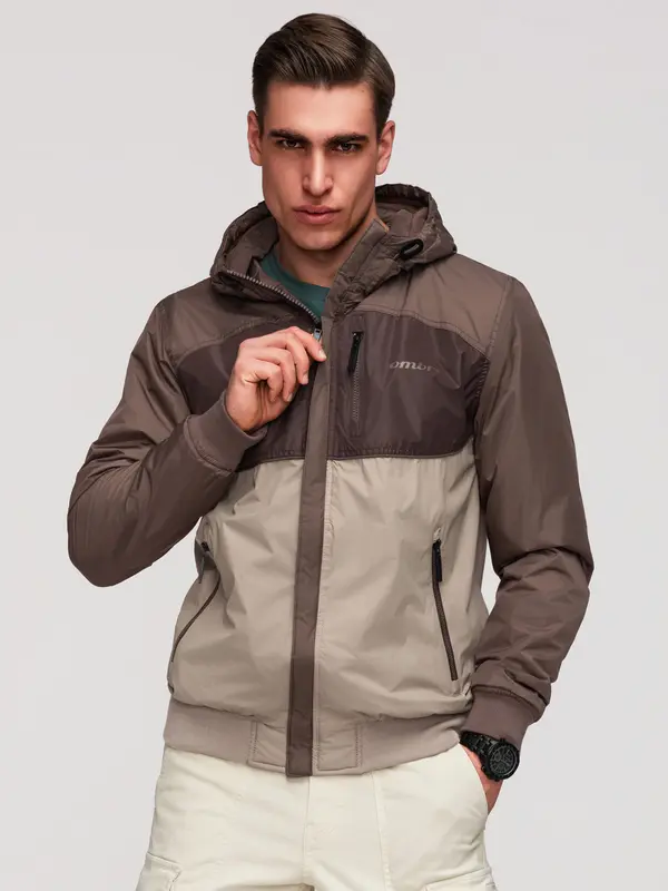 Ombre Ombre Lightweight colorful men's sports jacket with fleece - beige and dark brown