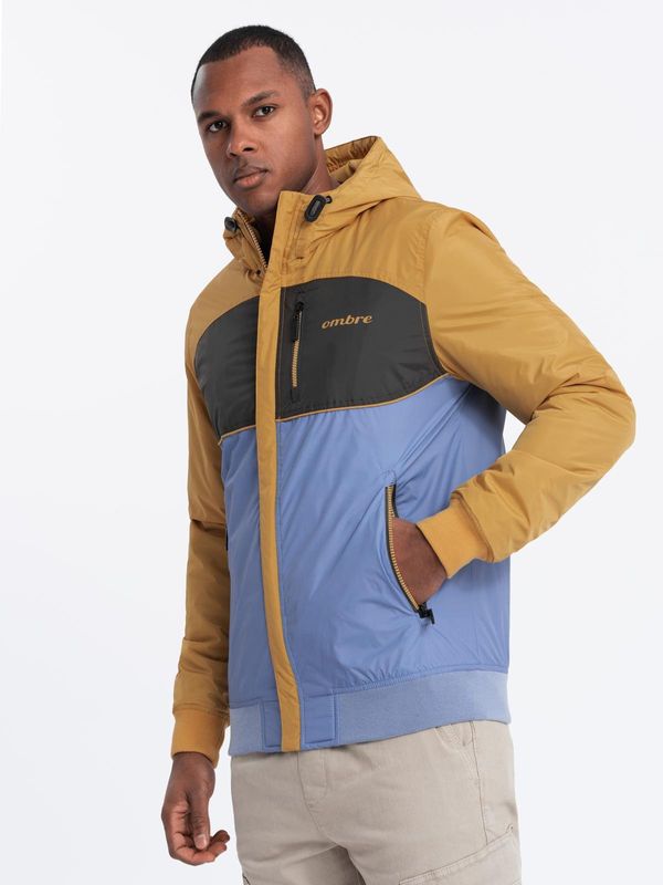 Ombre Ombre Lightweight colorful men's sports jacket with fleece - blue-mustard