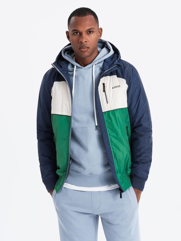 Ombre Ombre Lightweight colorful men's sports jacket with fleece - green and navy blue