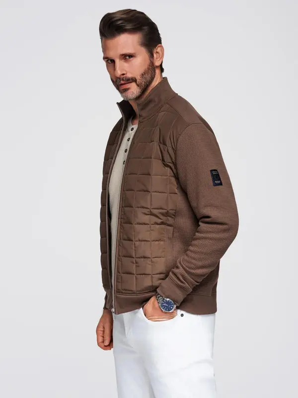 Ombre Ombre Lightweight unzipped men's jacket with quilted front - brown