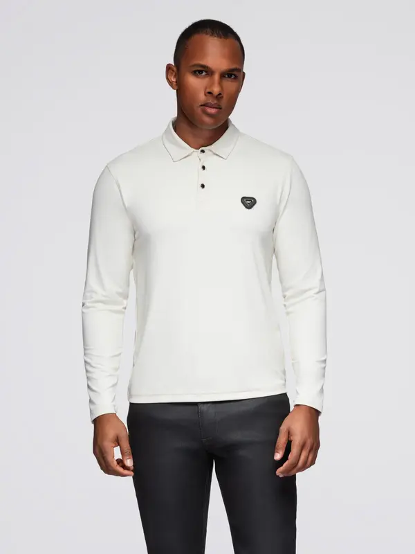 Ombre Ombre Long sleeve polo shirt with elegant branded buttons - cream