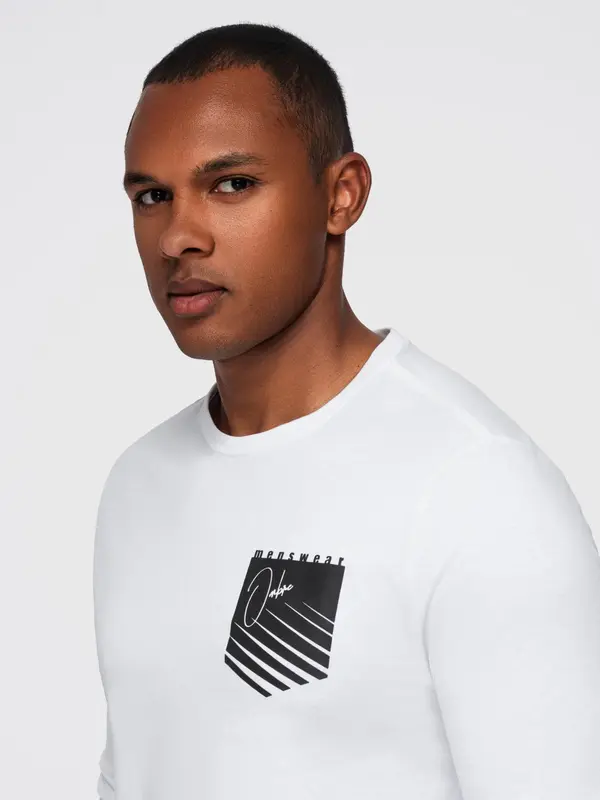 Ombre Ombre Longsleeve męski z printem w kształcie kieszonki - biały