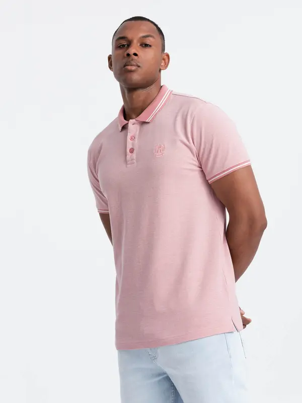 Ombre Ombre Melange men's polo shirt with striped collar - pink
