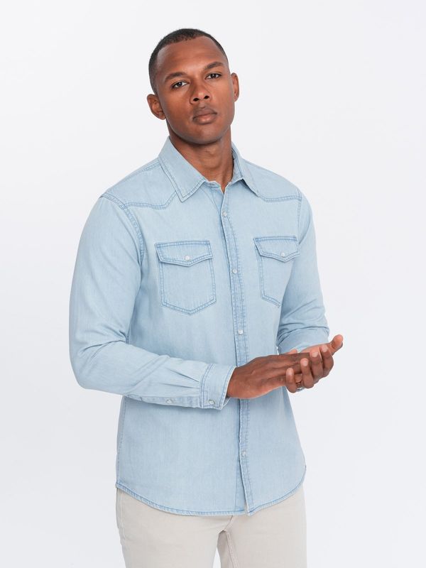 Ombre Ombre Men&#039;s denim snap shirt with pockets - light blue