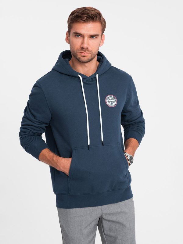 Ombre Ombre Men&#039;s kangaroo sweatshirt with hood and college style patch - navy blue