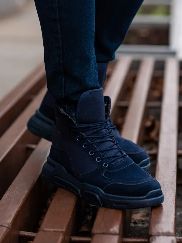 Ombre Ombre Men's ankle sneaker boots with sculpted sole - navy blue