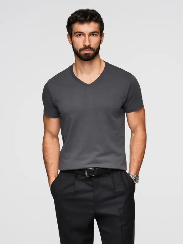Ombre Ombre Men's BASIC classic cotton T-shirt with a serape neckline - graphite