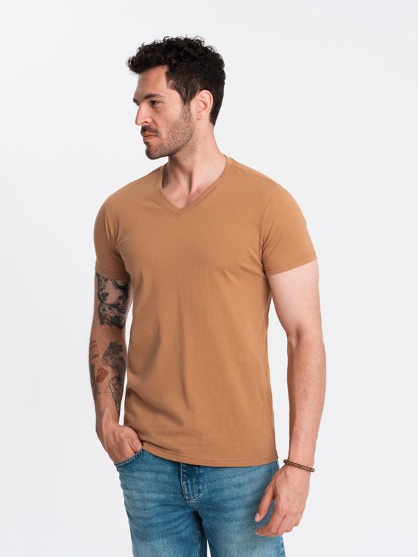 Ombre Ombre Men's BASIC classic cotton T-shirt with a v-neck - brown
