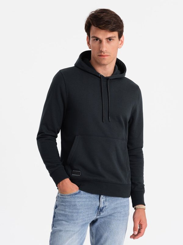 Ombre Ombre Men's BASIC cotton kangaroo hooded sweatshirt - black