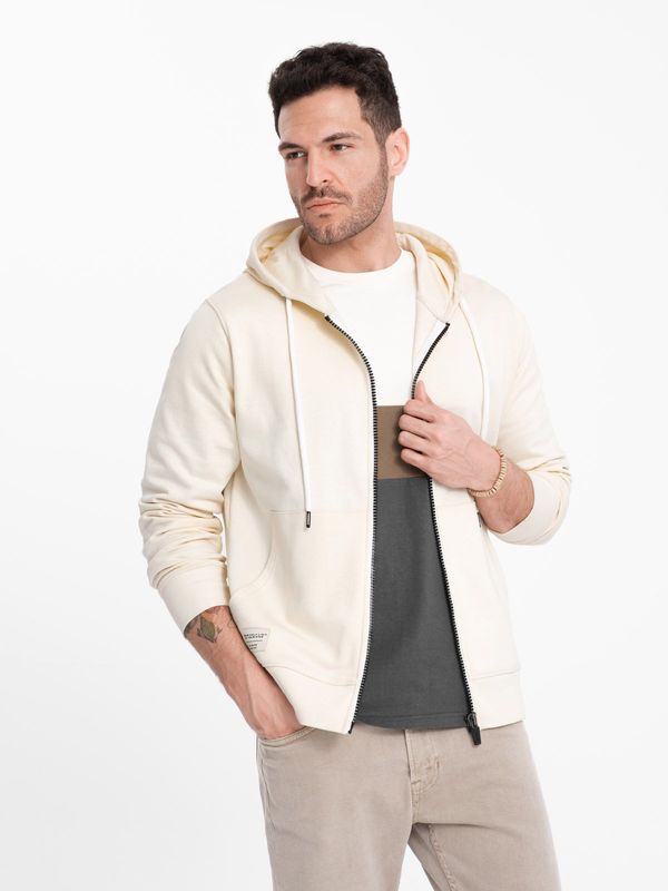 Ombre Ombre Men's BASIC unbuttoned hooded sweatshirt - cream