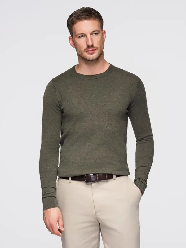 Ombre Ombre Men's BASIC viscose classic sweater with round neckline - olive melange
