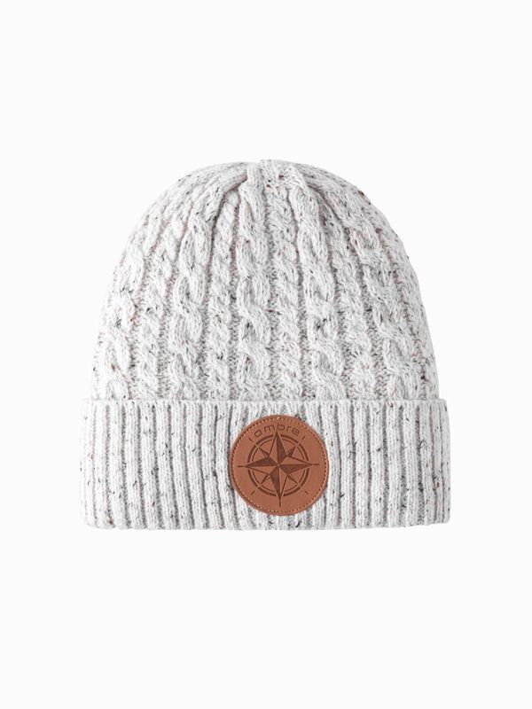 Ombre Ombre Men's beanie cap with round embossed patch - broken white