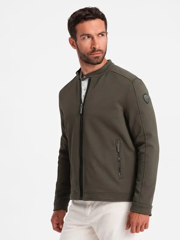 Ombre Ombre Men's BIKER jacket in structured fabric - dark olive green