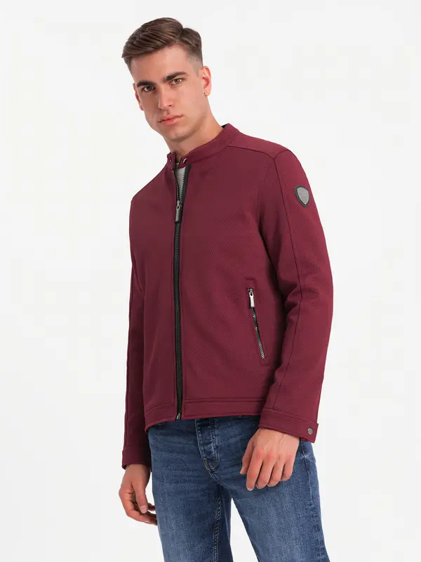 Ombre Ombre Men's BIKER jacket in structured fabric - maroon