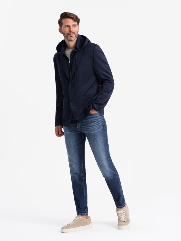 Ombre Ombre Men's blazer with detachable underlining and hood - navy blue