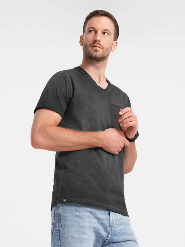 Ombre Ombre Men's brindle V-neck t-shirt with pocket - black