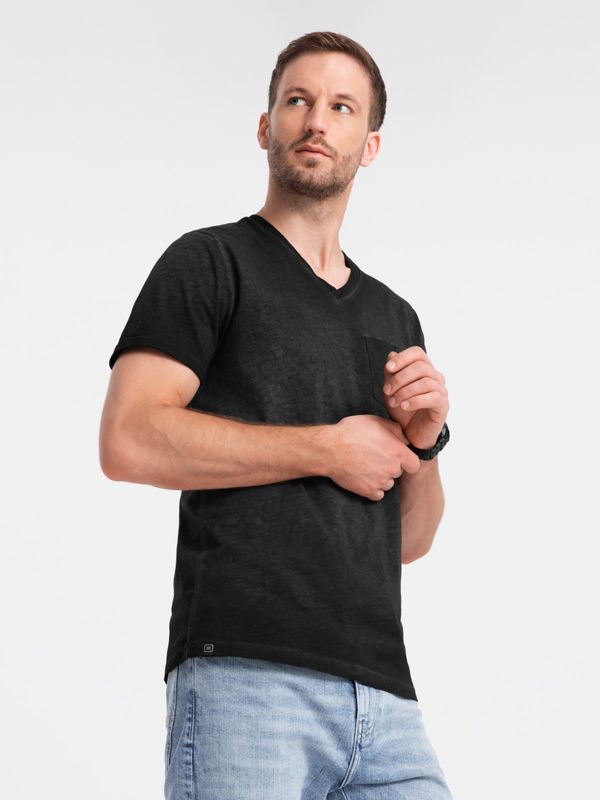 Ombre Ombre Men's brindle V-neck t-shirt with pocket - black