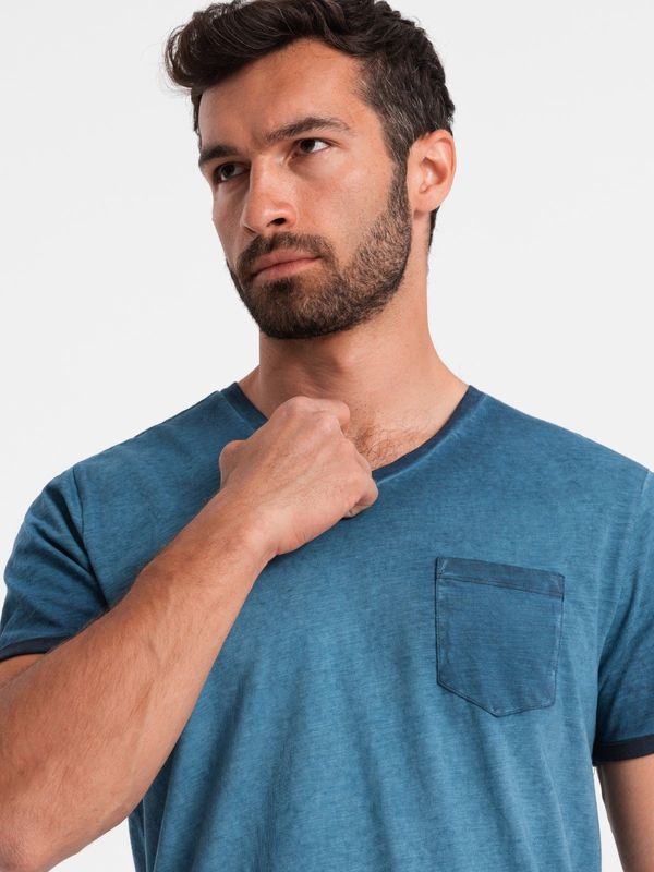 Ombre Ombre Men's brindle V-neck T-shirt with pocket - navy blue
