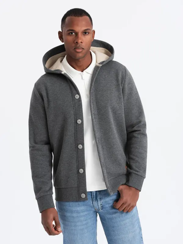 Ombre Ombre Men's button-down hooded sweatshirt - graphite melange